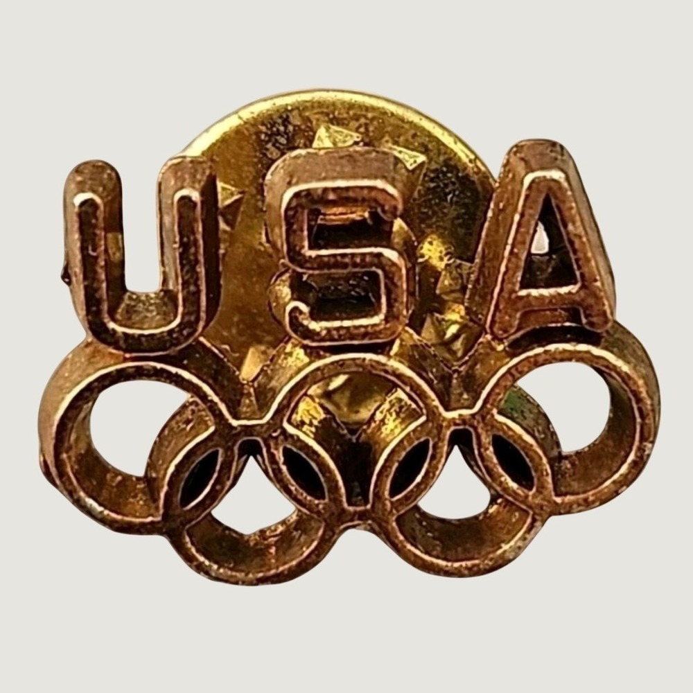 Vintage 90s Olympic Team USA Gold Tone Olympic Rings Pin Clutch Back Collectible